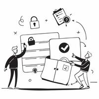Remote Work Data Privacy concept as A remote employee securing their home network to ensure data privacy and protection while working remotely in Photo Stock Concept Clear vector