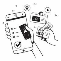 Remote Home Access via Smart Locks concept as Accessing home remotely via smart locks that offer security and convenience through a smartphone app in Photo Stock Concept Clear vector