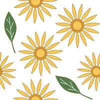 Radiant spring sunshine seamless pattern with sunflowers and rays of light for vibrant outdoor projects concept as Radiant spring sunshine pattern with sunflowers and light rays pe Clear vector