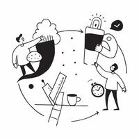 Prolonged Coffee Breaks concept as Employees extending coffee breaks way beyond allotted times engaging in lengthy chats and leisure in Photo Stock Concept Clear vector