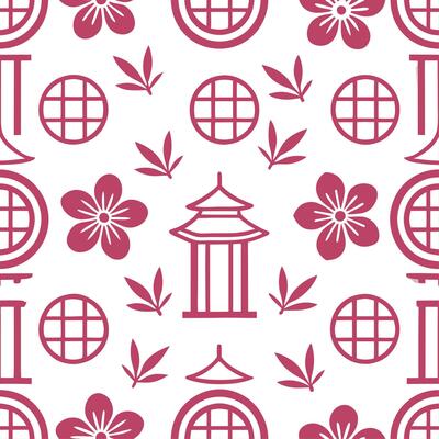 Produce seamless tile patterns featuring Asian cultural motifs balanced with modern minimalist design and clean white space concept as Asian cultural motifs seamlessly integrated i Clear
