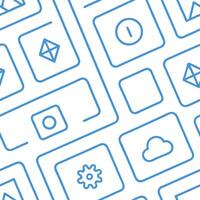 Produce layered grid based tile patterns using repeated tech icons in varied sizes on bright white squares perfect for brand identity or product highlights concept as Place repeati Clear vector