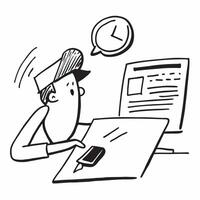 Procrastinating on Reports concept as A worker procrastinates on completing reports frequently checking the clock and avoiding actual work in Photo Stock Concept Clear vector