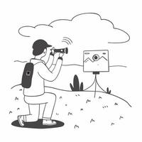 Photographer Capturing Morning Mist concept as A photographer at work in a misty landscape focusing on capturing the ephemeral beauty of the early hours in Photo Stock Concept Clear vector