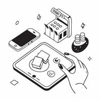 Pet Care with Smart Home Technology concept as Smart home devices used to monitor and care for pets including feeding and activity trackingSimple flat illustration in isometric sc Clear Set 2 vector