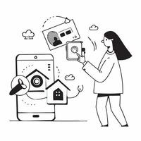 Pet Monitoring with Smart Cameras concept as A homeowner checks on their pets remotely using smart home cameras linked to their smartphoneSimple flat illustration in isometric sce Clear vector