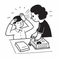 Parent using encouraging gestures while helping with homework concept as A parent using encouraging gestures while helping their child with homework emphasizing positive body langu Clear vector