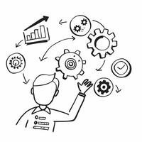 Overhead view of an executive with idea bulb and innovation network overlay symbolizing creative leadership in double exposure with copy space concept as An overhead view of an ex Clear vector