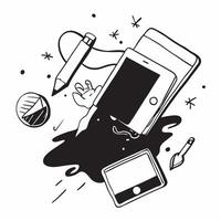 Overhead view of a workspace with a tablet and stylus symbolizing digital creativity in double exposure with copy space concept as An overhead view of a workspace intertwined with Clear Set 3 vector
