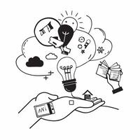 Overhead view of a visionary leader with innovation cloud and tech elements overlay symbolizing futuristic leadership in double exposure with copy space concept as An overhead vie Clear vector