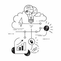 Overhead view of a tech startup with innovation cloud and tech lines overlay symbolizing startup innovation in business in double exposure with copy space concept as An overhead v Clear vector