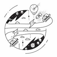 Overhead view of a transportation hub with electric bikes overlay symbolizing sustainable transit in double exposure with copy space concept as An overhead view of a transportatio Clear vector