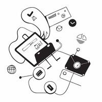 Overhead view of a tech company with augmented reality and tech overlay symbolizing AR driven business innovation in double exposure with copy space concept as An overhead view of Clear vector