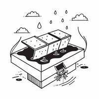 Overhead view of a rooftop garden with rainwater systems overlay symbolizing urban sustainability in double exposure with copy space concept as An overhead view of a rooftop garde Clear vector