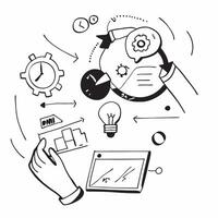 Overhead view of a project manager with clock and tech lines overlay symbolizing time efficient leadership in double exposure with copy space concept as An overhead view of a proj Clear vector