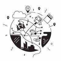 Overhead view of a manager with gears and data overlay symbolizing technological leadership in double exposure with copy space concept as An overhead view of a manager blended wit Clear vector