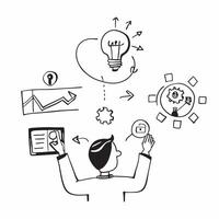 Overhead view of a leader with futuristic city and tech symbols overlay symbolizing urban innovation in leadership in double exposure with copy space concept as An overhead view o Clear vector