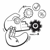 Overhead view of a corporate strategist with gears and digital charts overlay symbolizing analytical leadership in double exposure with copy space concept as An overhead view of a Clear vector