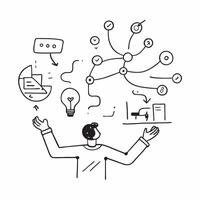 Overhead view of a leader with digital interface and data streams overlay symbolizing data innovation in leadership in double exposure with copy space concept as An overhead view Clear vector