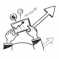 Overhead view of a corporate leader with chart and upward arrow overlay symbolizing growth leadership in double exposure with copy space concept as An overhead view of a corporate Clear vector