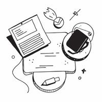 Overhead view of a desk with a plant and notebook symbolizing a balanced workspace in double exposure with copy space concept as An overhead view of a desk intertwined with a plan Clear vector