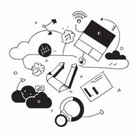 Overhead view of a company workspace with 5G technology and network overlay symbolizing 5G driven business in double exposure with copy space concept as An overhead view of a comp Clear vector