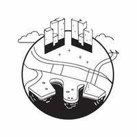 Overhead view of a cityscape with permeable pavement overlay symbolizing urban water management in double exposure with copy space concept as An overhead view of a cityscape inter Clear vector