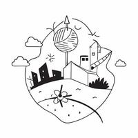 Overhead view of a city with wind energy and eco friendly buildings symbolizing sustainable urban development in double exposure with copy space concept as An overhead view of a c Clear vector