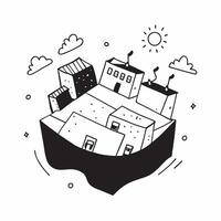 Overhead view of a city with green roofs and solar panels symbolizing sustainable architecture in double exposure with copy space concept as An overhead view of a cityscape blende Clear vector