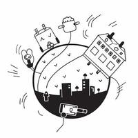 Overhead view of a city with urban farming and electric car sharing symbolizing green urban lifestyle in double exposure with copy space concept as An overhead view of a cityscape Clear vector