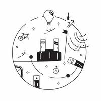 Overhead view of a city with bike lanes and electric vehicle charging symbolizing green urban mobility in double exposure with copy space concept as An overhead view of a cityscap Clear vector