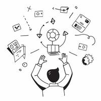 Overhead view of a CEO with digital strategy map and data overlay symbolizing strategic data leadership in double exposure with copy space concept as An overhead view of a CEO int Clear vector