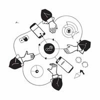 Overhead view of a business team with fintech and data overlay symbolizing financial technology in business in double exposure with copy space concept as An overhead view of a bus Clear vector