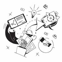 Overhead view of a business setting with cloud computing and digital symbols overlay symbolizing cloud innovation in business in double exposure with copy space concept as An over Clear Set 3 vector