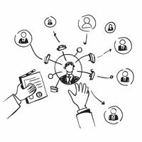 Overhead view of a business leader with lightbulb and tech overlay symbolizing innovative leadership in double exposure with copy space concept as An overhead view of a business l Clear Set 2 vector