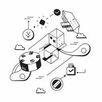 Overhead view of a business hub with blockchain and digital overlay symbolizing blockchain innovation in business in double exposure with copy space concept as An overhead view of Clear vector