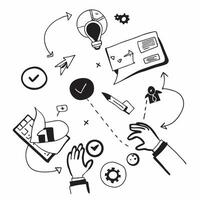 Overhead view of a business mentor with map and innovation icons overlay symbolizing guiding leadership in double exposure with copy space concept as An overhead view of a busines Clear vector