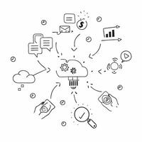 Overhead view of a business hub with Internet of Things IoT and tech devices overlay symbolizing IoT driven business in double exposure with copy space concept as An overhead view Clear vector
