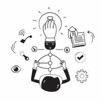 Overhead view of a business leader with lightbulb and tech overlay symbolizing innovative leadership in double exposure with copy space concept as An overhead view of a business l Clear vector