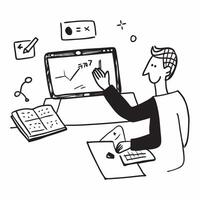 Online Tutor Conducting a Session concept as A tutor teaches a mathematics session online using digital tools to enhance understanding and interaction in Photo Stock Concept Clear vector