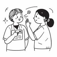 Nurse using positive gestures to explain a procedure to a patient concept as A nurse using positive gestures to explain a procedure to a patient showcasing positive body language e Clear vector