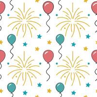 New Year seamless pattern with sparkling fireworks colorful balloons and elegant streamers for a dazzling celebration look concept as Dazzling New Year pattern with sparkling firew Clear vector