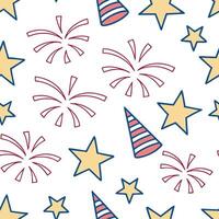 New Year seamless pattern with stars fireworks and party hats for a fun lively celebration feel concept as Fun New Year pattern with stars fireworks and party hats ideal for an ene Clear vector