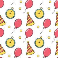 New Year seamless pattern with vibrant balloons party hats and countdown clocks for a high energy fun celebration theme concept as Fun New Year pattern with balloons party hats and Clear vector