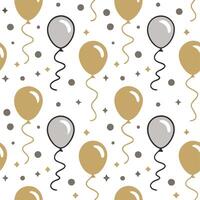 New Year seamless pattern with gold and silver balloons streamers and confetti for a glamorous holiday celebration concept as Glamorous New Year pattern with gold and silver balloo Clear vector
