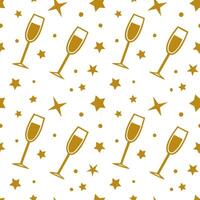 New Year seamless pattern with gold confetti sparkling stars and champagne glasses for an upscale New Year Eve look concept as Upscale New Year pattern with gold confetti sparkling Clear vector