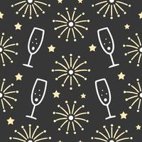 New Year seamless pattern with elegant 2023 numbers champagne flutes and fireworks for a classy celebratory design concept as Classy New Year pattern with 2023 numbers champagne fl Clear vector