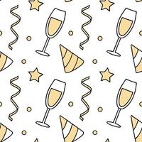 New Year seamless pattern with champagne glasses party hats and golden streamers for an elegant and festive celebration concept as Elegant New Year pattern with champagne glasses p Clear Set 2 vector