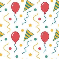 New Year seamless pattern with colorful streamers balloons and party poppers for a festive lively design concept as Lively New Year pattern with colorful streamers balloons and par Clear vector