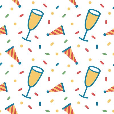 New Year seamless pattern with party poppers champagne glasses and confetti for a bright joyful New Year celebration concept as Bright New Year pattern with party poppers champagne Clear